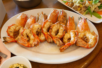 Barbecued Shrimp or Grilled Shimp with Rice.