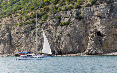 sailing yacht and sea coast