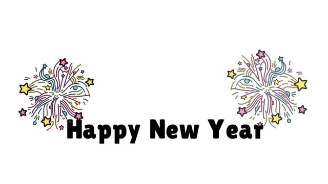 Wishing happy happy new year festive 2d animation hand written text lettering whiteboard isolated white background with image picture. Quote banner animated Video concept fit for business, non formal