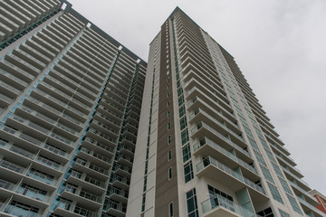 Scenic Myrtle Beach high-rise vista on a heavily overcast rainy day, South Carolina