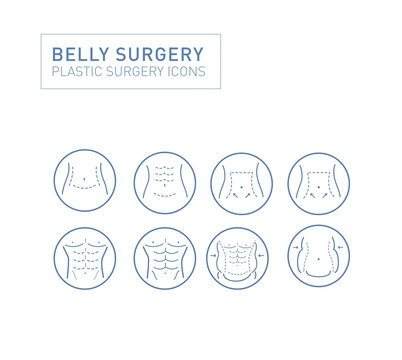 Belly surgery, liposuction, Plastic surgery, Medical Aesthetic and beauty Line icon