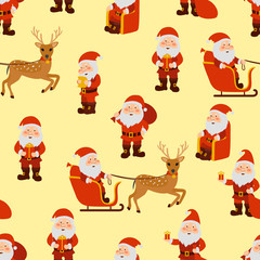 Santa Claus in different poses seamless pattern. Vector illustration.