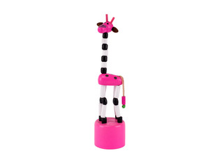 pink wooden giraffe isolated on white background