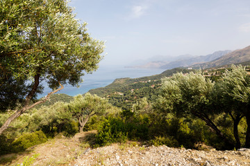 Fototapeta na wymiar Mediterranean landscape on the Ionian Sea in Albania between Himare and Saranda