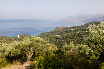Fototapeta na wymiar Mediterranean landscape on the Ionian Sea in Albania between Himare and Saranda