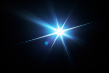 Easy to add lens flare effects for overlay designs or screen blending mode to make high-quality images. Abstract sun burst, digital flare, iridescent glare over black background.