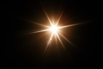 Fototapeta na wymiar Easy to add lens flare effects for overlay designs or screen blending mode to make high-quality images. Abstract sun burst, digital flare, iridescent glare over black background.