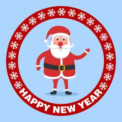 Happy New Year poster with Santa Claus. Holiday greeting card. Vector illustration