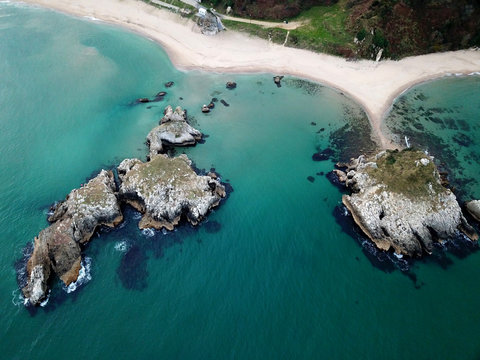 Aerial view of Sardala bay, beach and big rocks