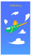 illustration of delivery using a plane with a blank sky background. Cartoon airplane delivering pack. Logistics template vector