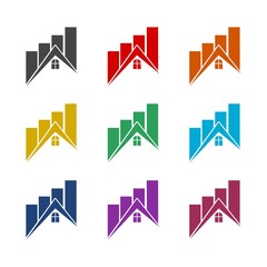 Rising cost of housing color icon set isolated on white background