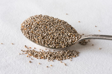 White Chia Seeds Spilled from a Vintage Spoon