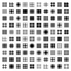 Fototapeta premium Plaid tartan pattern seamless big set. One hundred original and unique patterns. Vector checkered plaids fabric texture black white flat design.