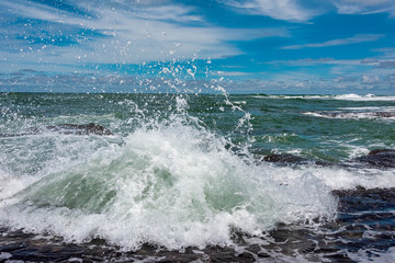 Waves crashing onto the beach at Galle