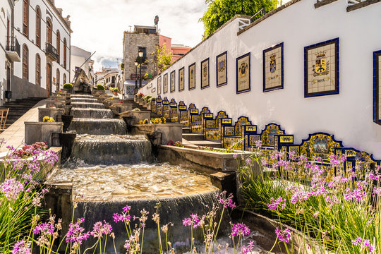 Landscape with famous Paseo de Canarias street on Firgas, Gran Canaria, Canary Islands, Spain