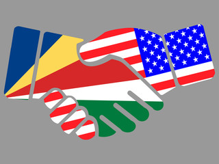 Seychelles and USA flags Handshake vector