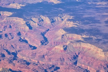 Fototapeta na wymiar Grand Canyon National Park in Arizona, aerial view from airplane, UNESCO World Heritage Centre Geological history site. In the United States of America. USA.