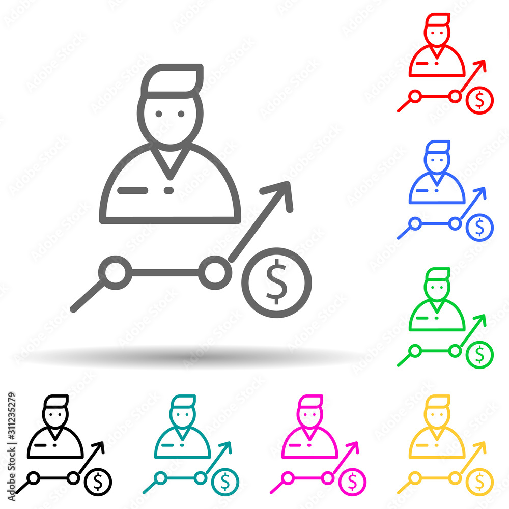 Aufkleber increase in employee salary multi color style icon. simple thin line, outline vector of interview ic