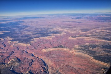 Fototapeta na wymiar Grand Canyon National Park in Arizona, aerial view from airplane, UNESCO World Heritage Centre Geological history site. In the United States of America. USA.