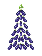 Christmas tree ornament made of eggplants. Vegetarian and vegan Christmas tree. Conceptual creative design element