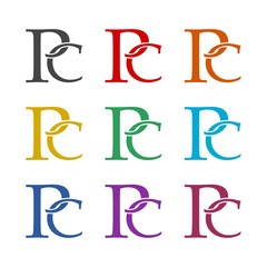 Letter PC Logo color icon set isolated on white background