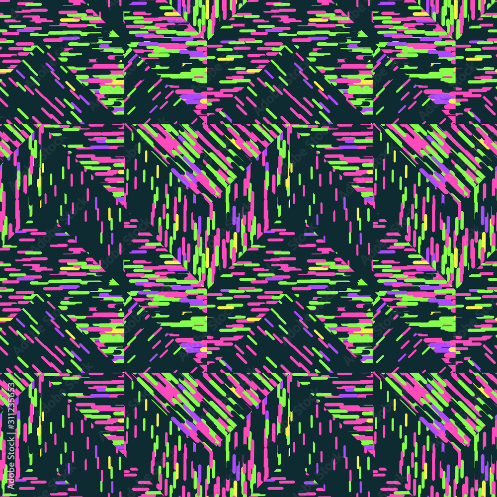 Poster abstract seamless pattern of geometric shapes with texture. optical illusion of the volume and depth