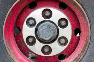 old metal rim with tire on a truck