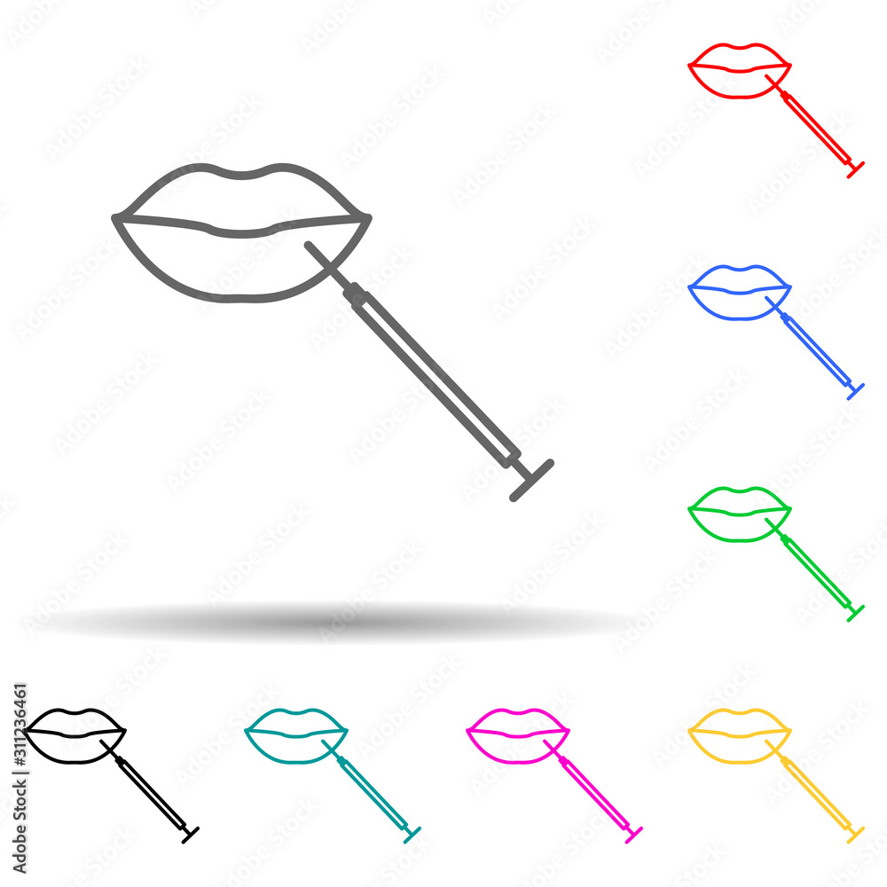 Poster lips botox enlarge augment multi color style icon. simple thin line, outline vector of anti agies ic