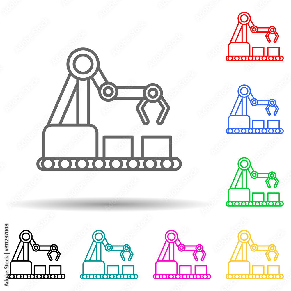 Poster industrial robot production robot multi color style icon. simple thin line, outline vector of artifi