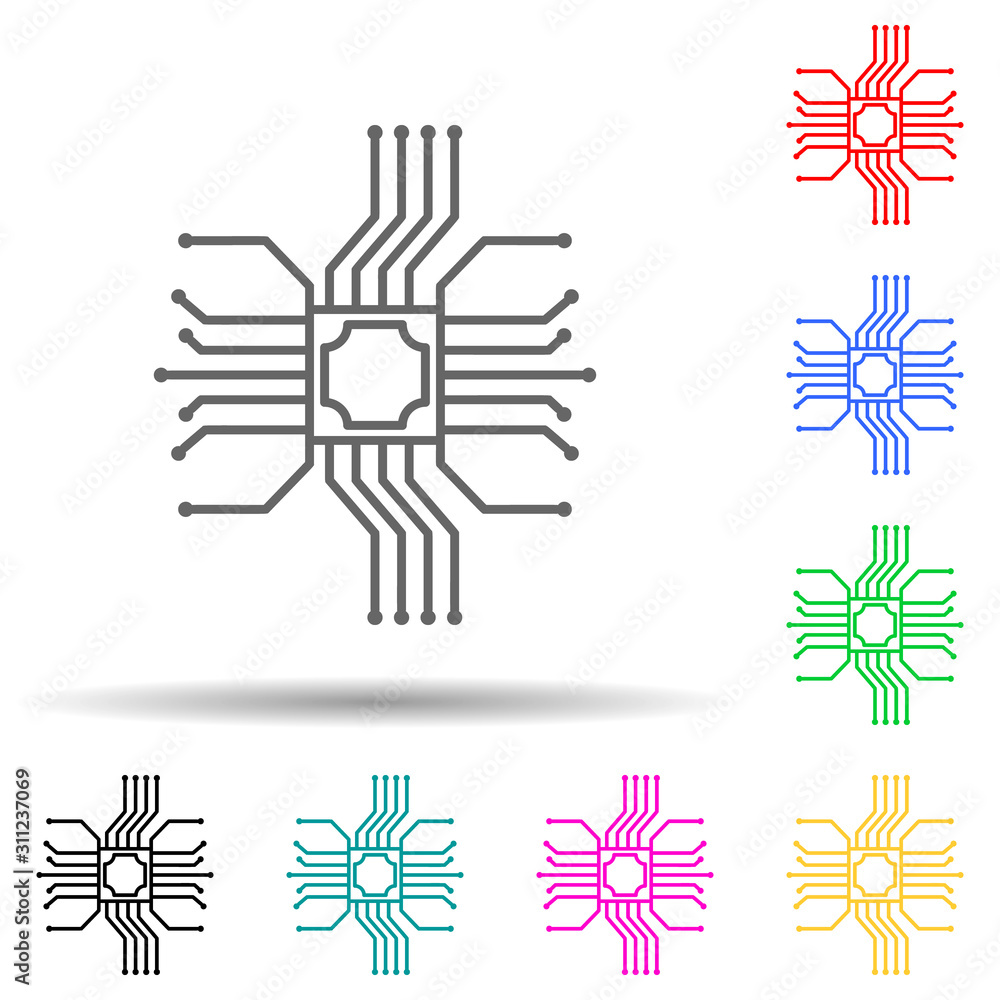 Poster microchip electronic device multi color style icon. simple thin line, outline vector of artifical ic