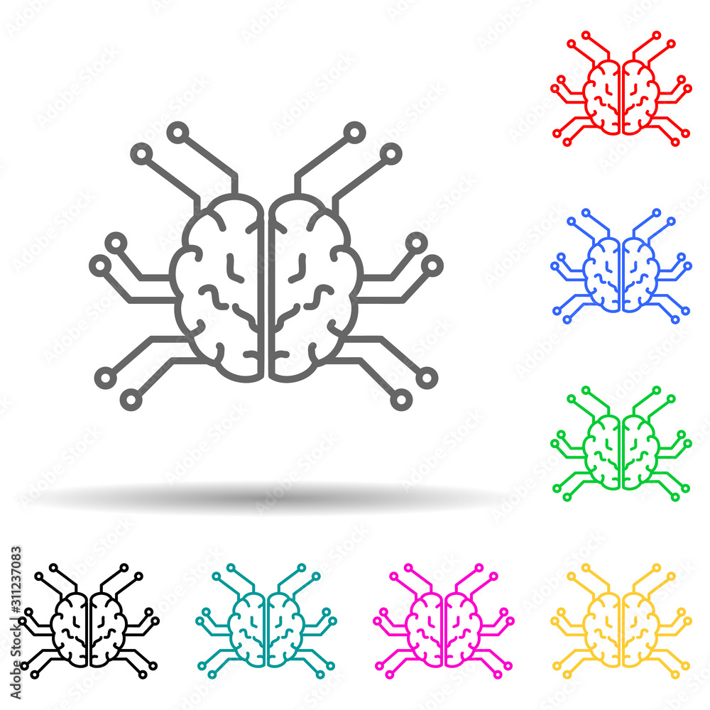 Poster smart robotic brain multi color style icon. simple thin line, outline vector of artifical icons for 
