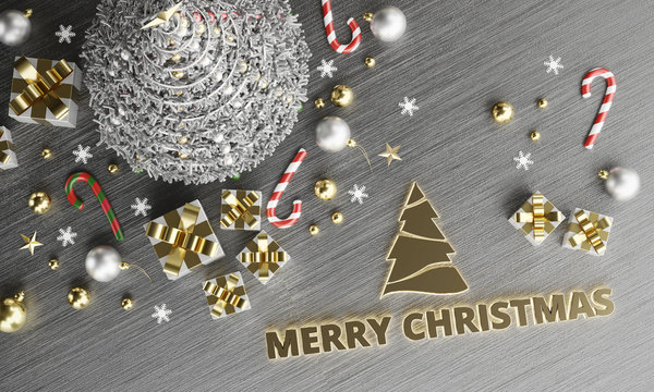 Merry Christmas texts in topview background. 3d rendering.