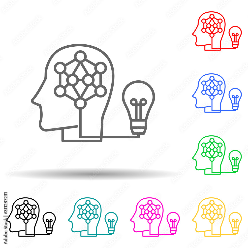Poster idea smart human brain multi color style icon. simple thin line, outline vector of artifical icons f