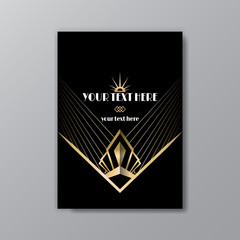 Art Deco elegant golden black page template, retro  style for web and print, city and the lights