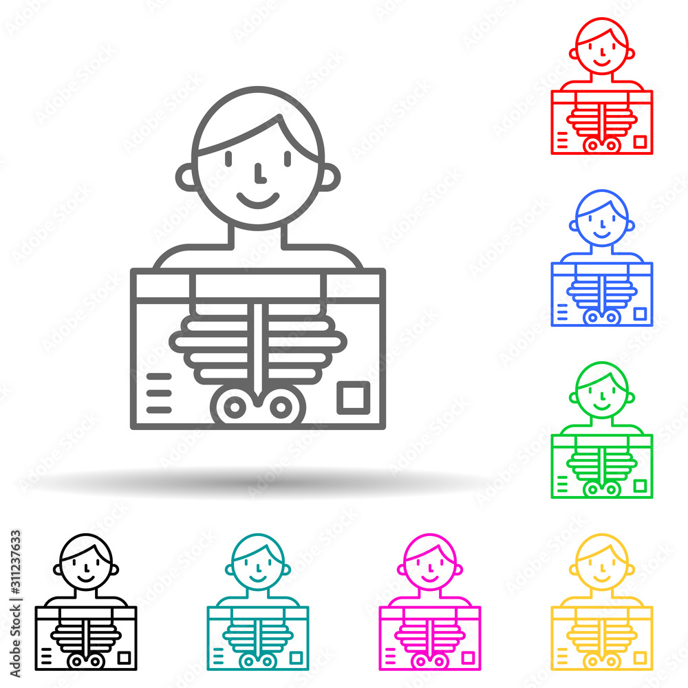 Poster human x-ray multi color style icon. simple thin line, outline vector of cancer day icons for ui and 