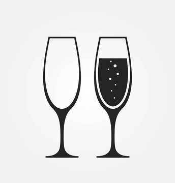wineglass icon. two wine glasses empty and full. isolated vector image