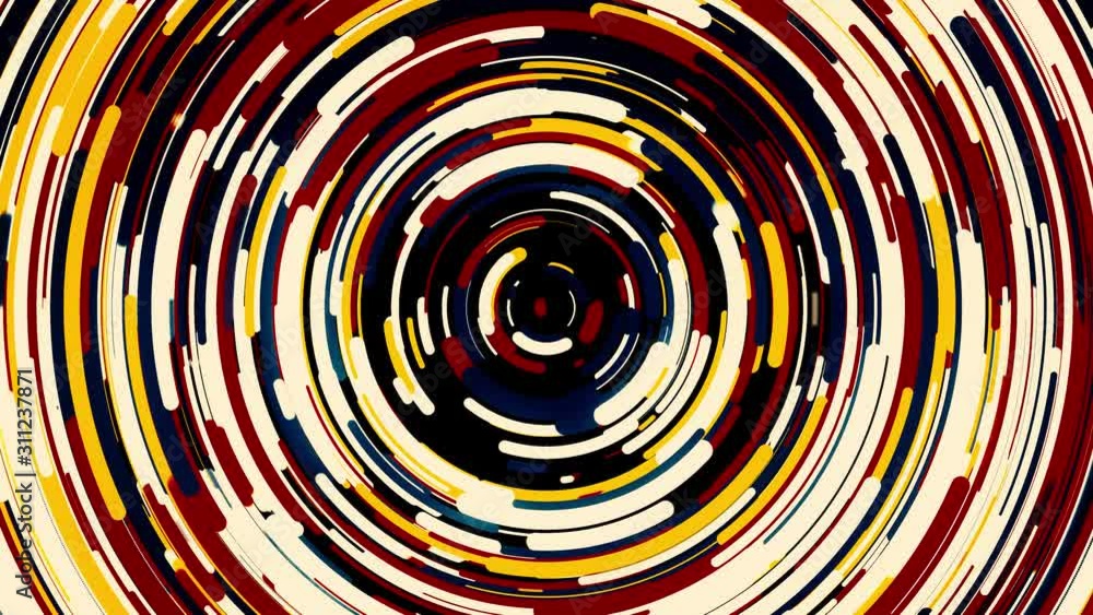 Poster endless spinning spiral of narrow colorful lines isolated on black background. animation. seamless l