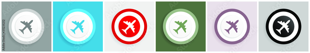 Poster Flight icon, plane, aircraf vector illustrations in 6 colors options for web design and mobile applications in eps 10