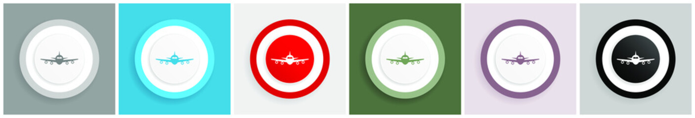 Flight icon, plane, aircraf vector illustrations in 6 colors options for web design and mobile applications in eps 10