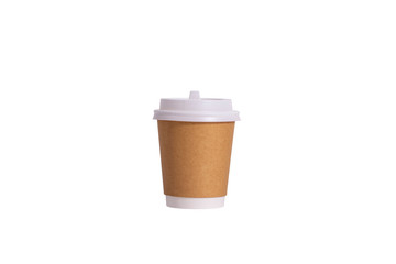 Blank take away kraft coffee cup isolated on white background