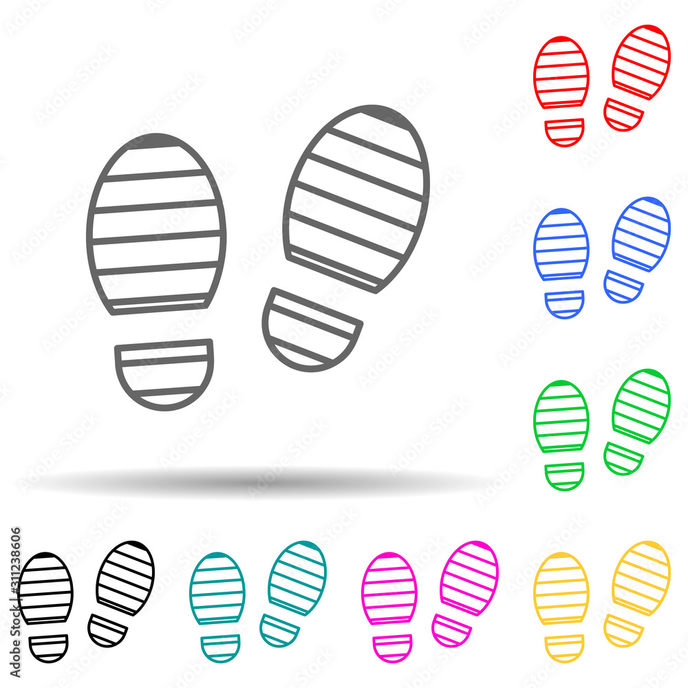 Poster footprints of shoes multi color style icon. simple thin line, outline vector of crime investigation 