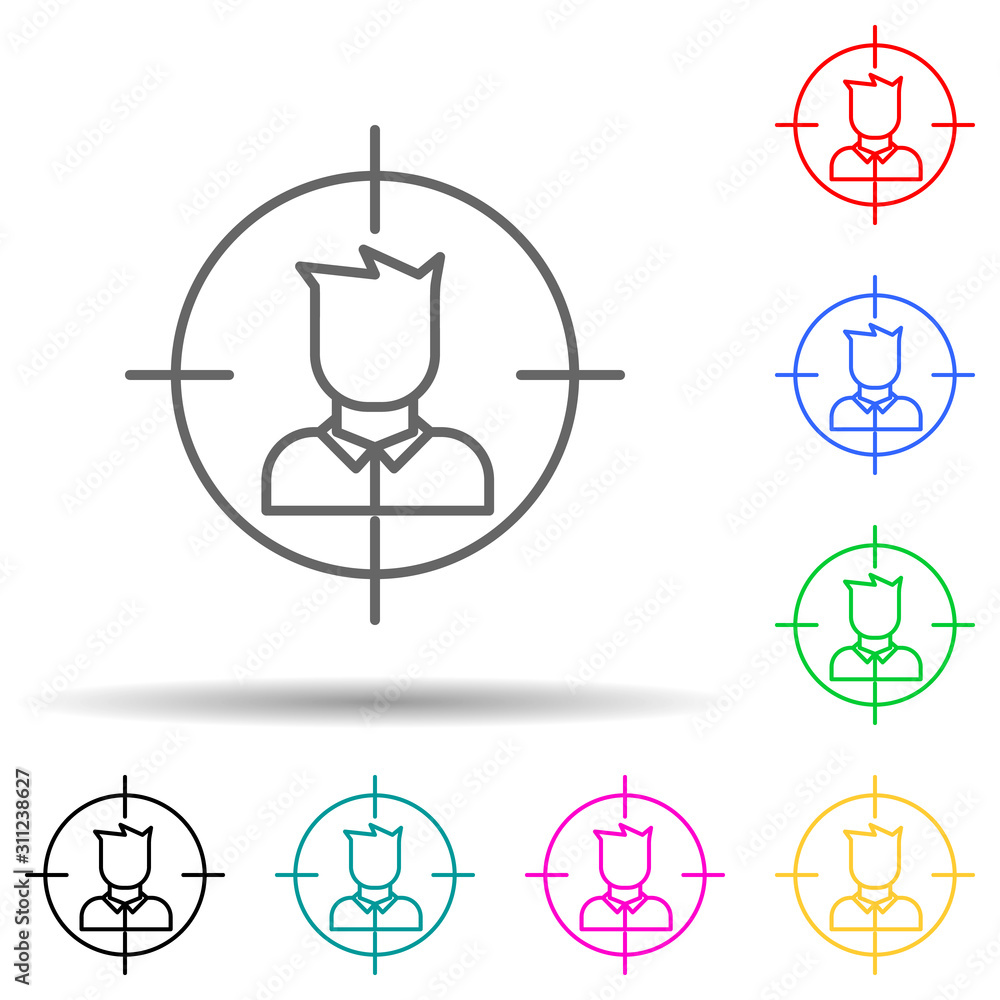 Poster target of murder multi color style icon. simple thin line, outline vector of crime investigation ico