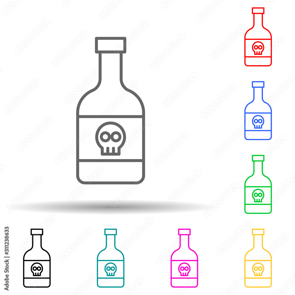 Poster bottle of poison multi color style icon. simple thin line, outline vector of crime investigation ico