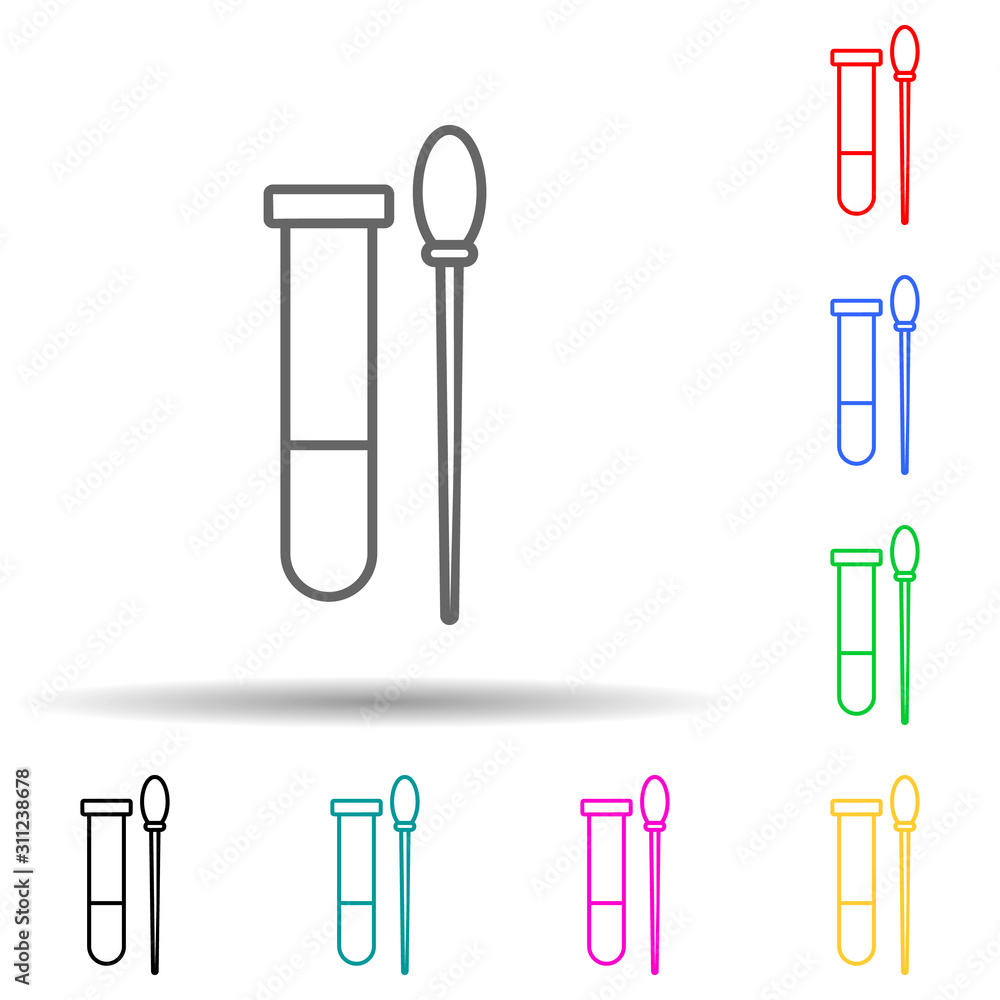 Poster test tube and sample stick multi color style icon. simple thin line, outline vector of crime investi