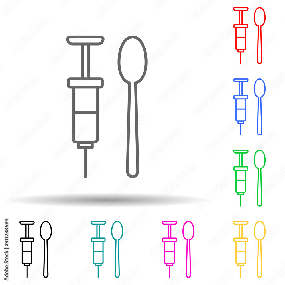 Poster syringe for heroin multi color style icon. simple thin line, outline vector of crime investigation i