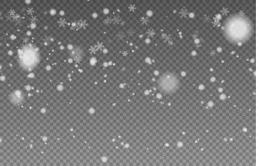 Snow falling winter snowflake. Abstract snowflake background for your winter design. Falling Christmas snow. Snowstorm and blizzard. Snowflakes isolated on transparent background.