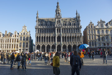 Obraz premium Façade de l'hôtel de ville de Bruxelles sur la place Grand place. Facade of the Brussels town hall on the Place Grand Place.
