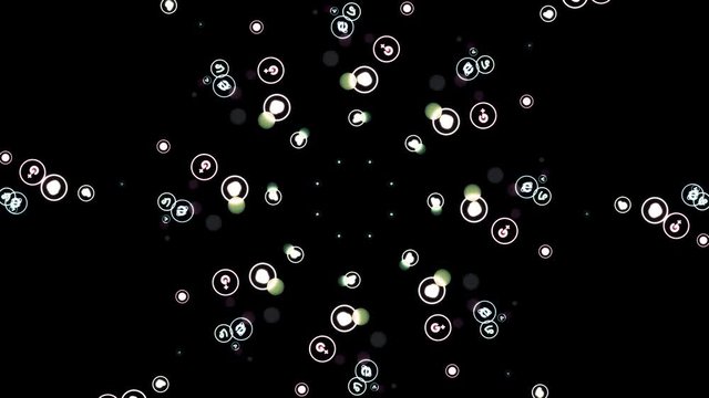 For editorial use only. Flying banners of the most popular social media companies in the world. Animation. Kaleidoscope formed my company logotypes.