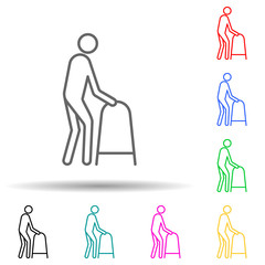 patient with a walker multi color style icon. Simple thin line, outline vector of disabled icons for ui and ux, website or mobile application