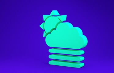 Green Fog and cloud with sun icon isolated on blue background. Minimalism concept. 3d illustration 3D render